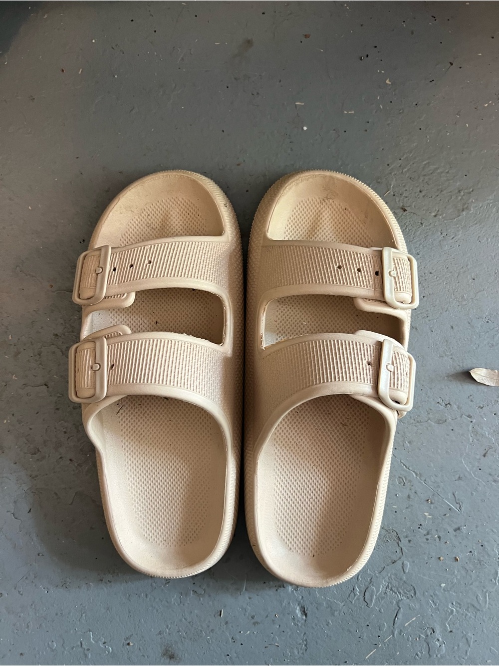 Beige Double-Buckle Slide Sandals